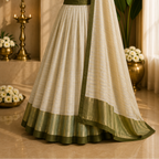 Kerala Half Saree Set – Olive Green