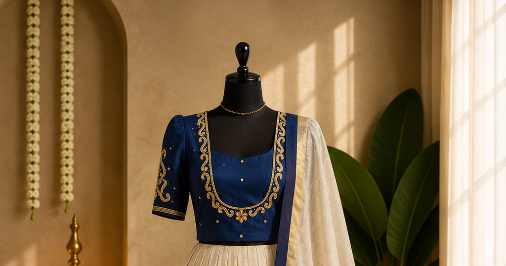 Kerala Half Saree Set – Royal Blue