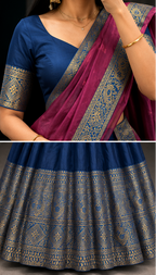 Vaidehi Royale Half Saree Set – Navy Blue & Magenta