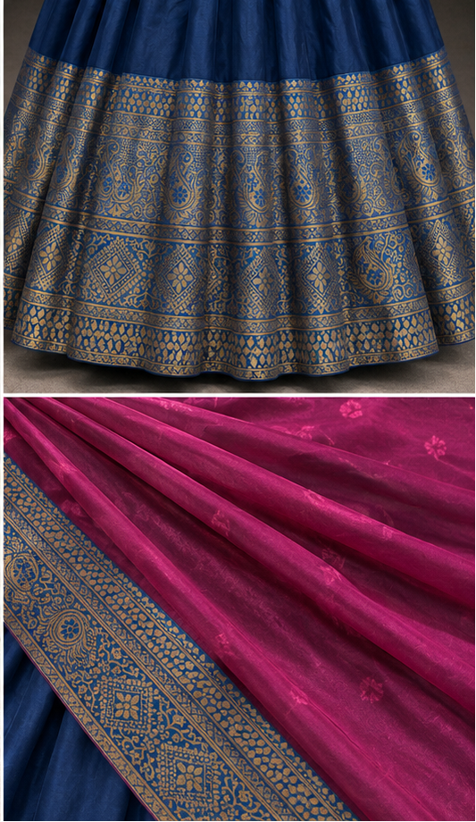 Vaidehi Royale Half Saree Set – Navy Blue & Magenta