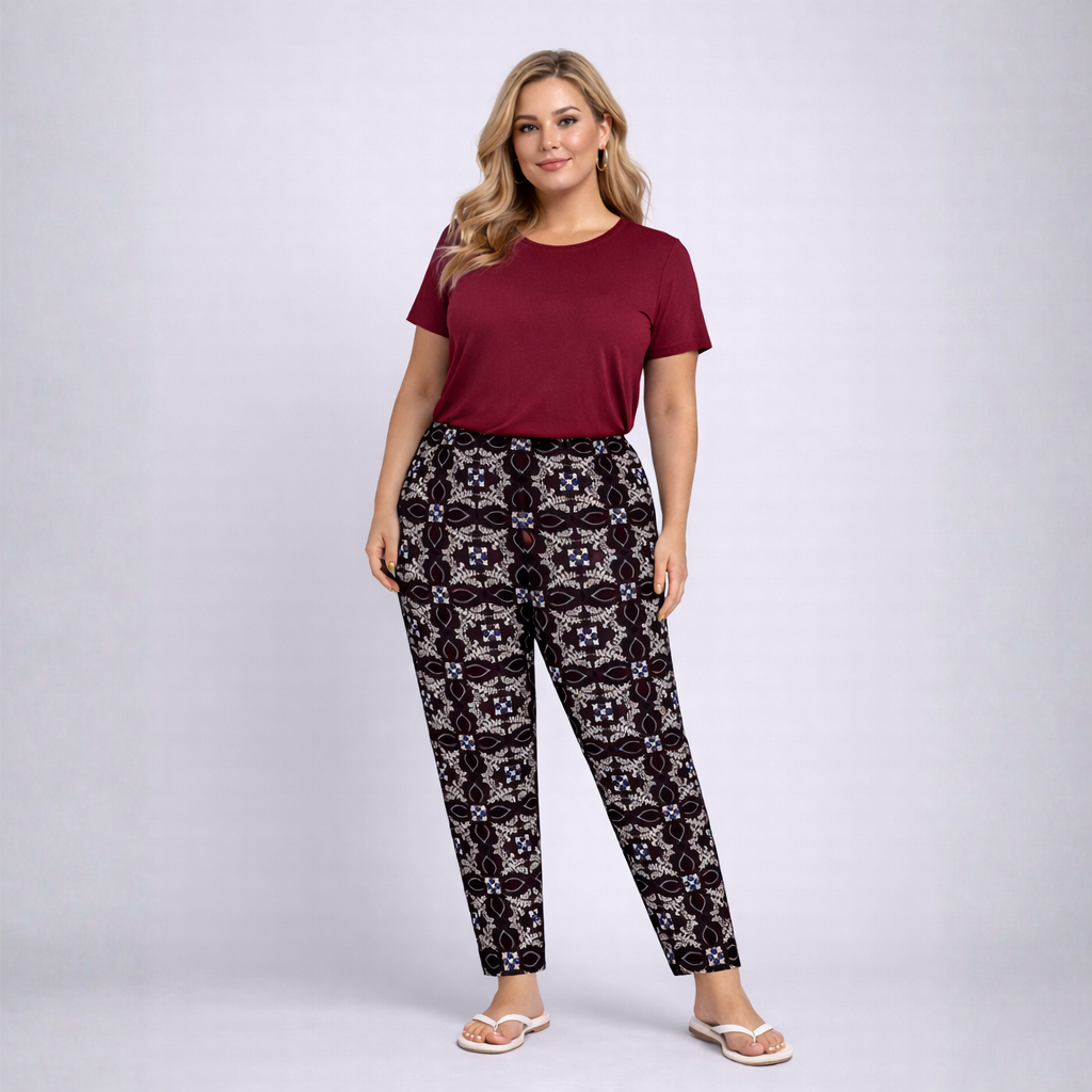 Tile Print Elastic Waist Trousers
