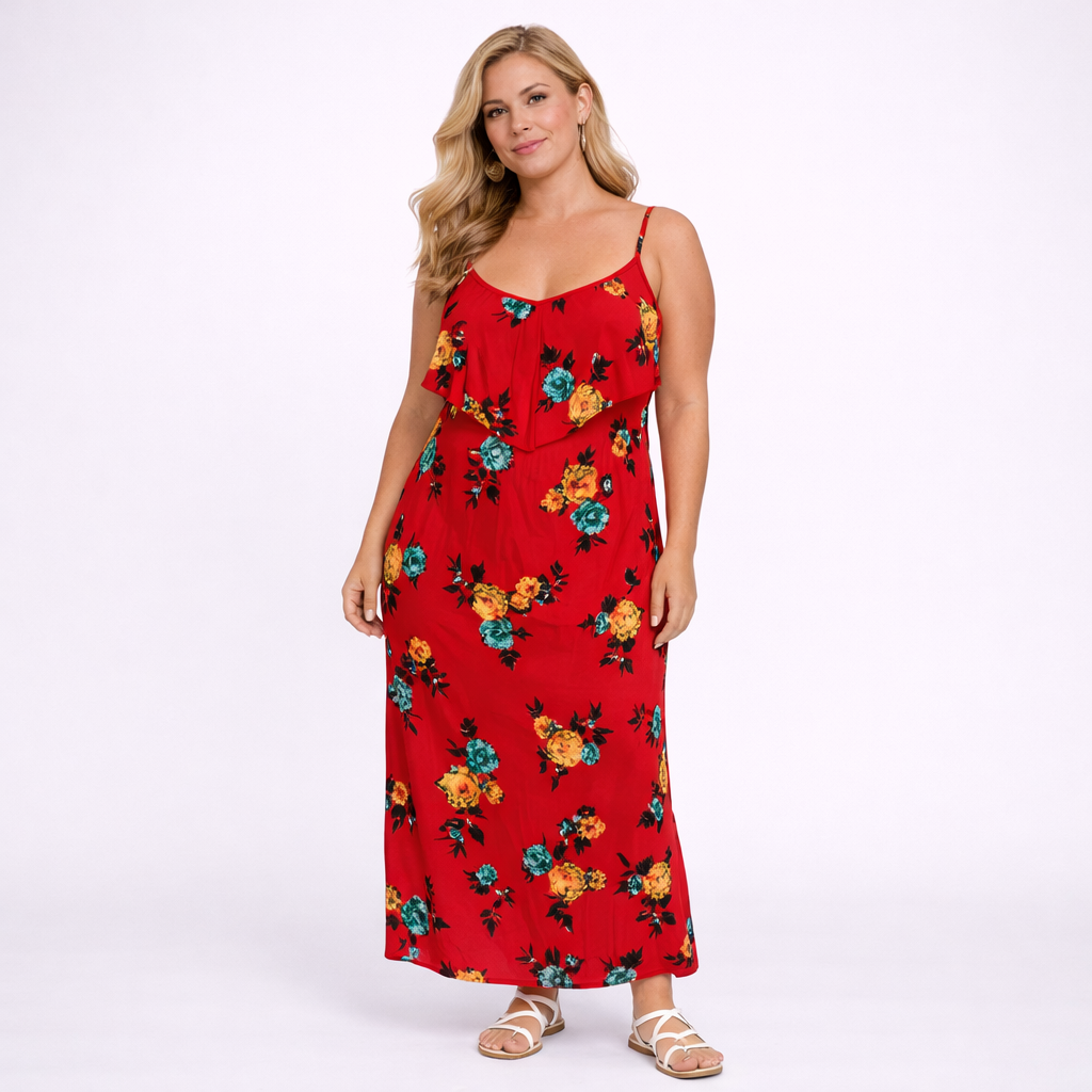 Strappy Peony Print Maxi Dress