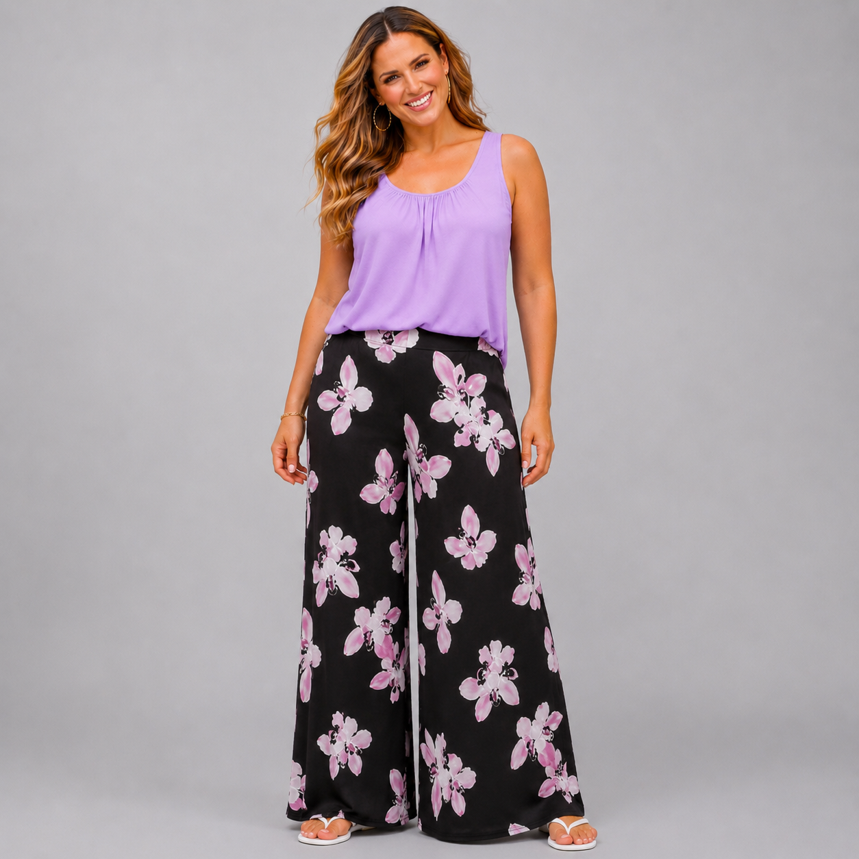 Lily Print Wide Leg Elastic Waist Palazzo Trousers