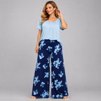 Lily Print Wide Leg Elastic Waist Palazzo Trousers