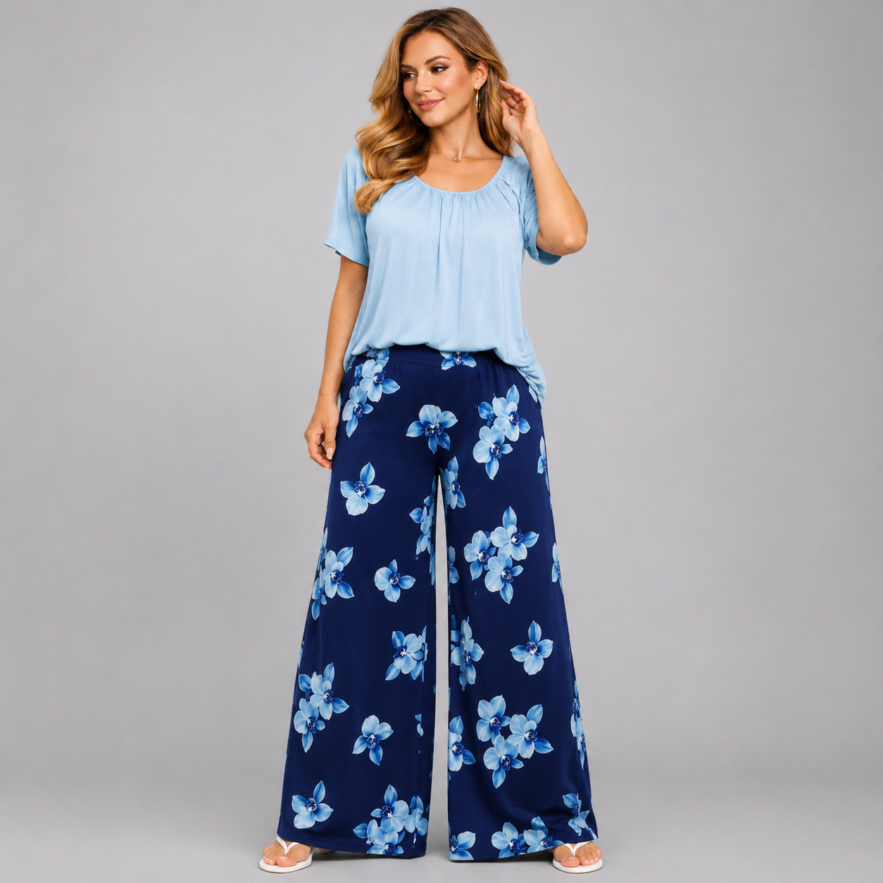Lily Print Wide Leg Elastic Waist Palazzo Trousers