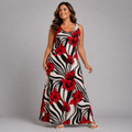 Red White Black Swirl Sleeveless Maxi Dress