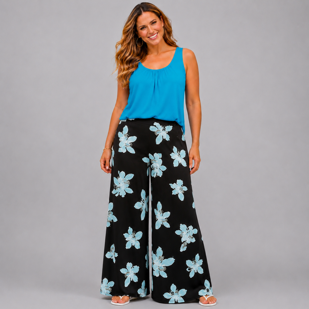 Lily Print Wide Leg Elastic Waist Palazzo Trousers