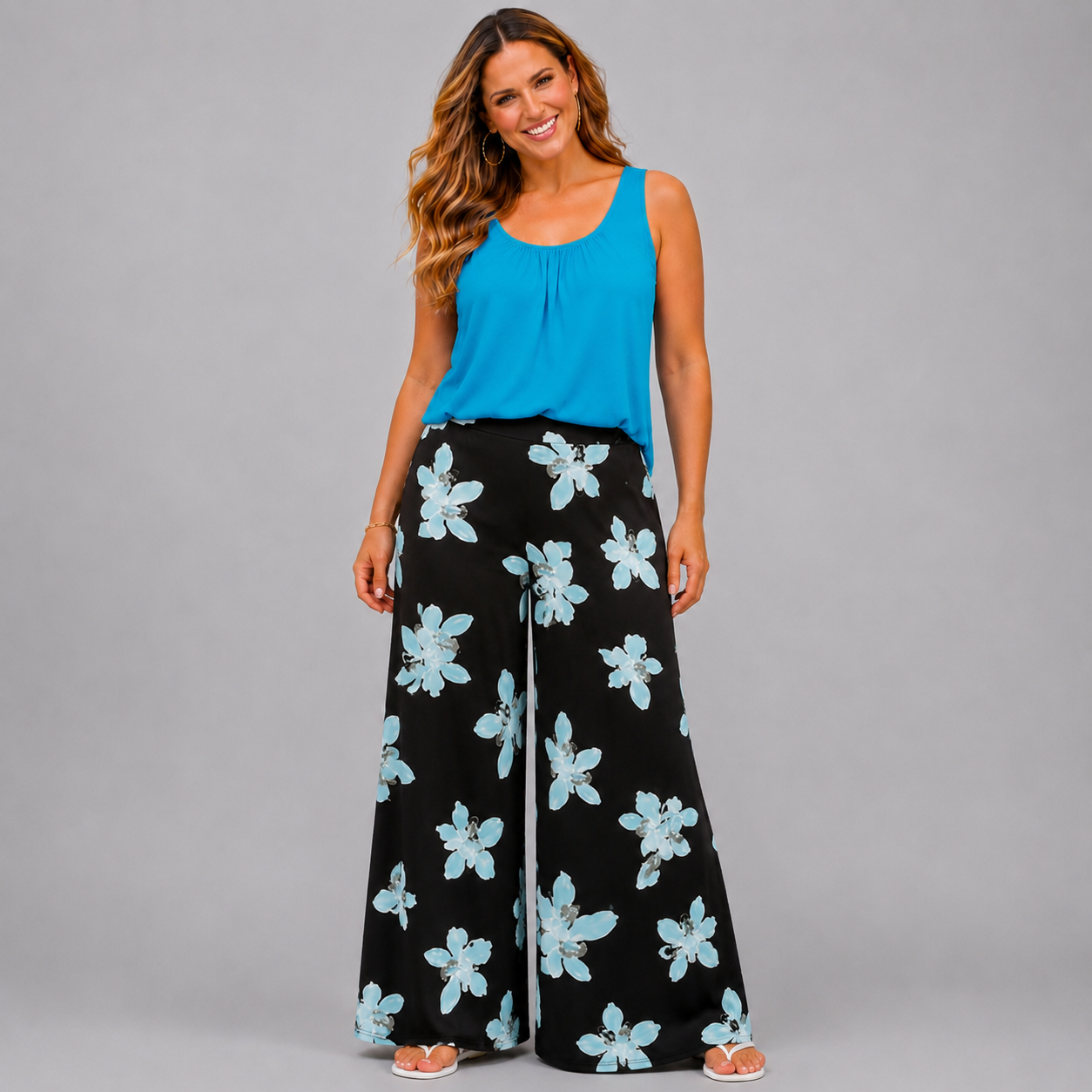 Lily Print Wide Leg Elastic Waist Palazzo Trousers