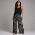 Black Grey Floral Palazzo Trousers