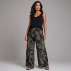 Black Grey Floral Palazzo Trousers