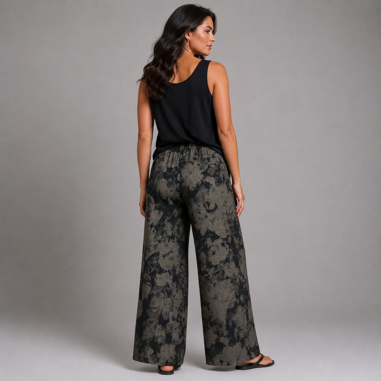 Black Grey Floral Palazzo Trousers