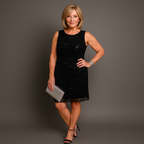 Sequin & Lace Sleeveless Shift Party / Evening Dress