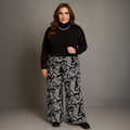 Black Taupe Paisley Palazzo Trousers