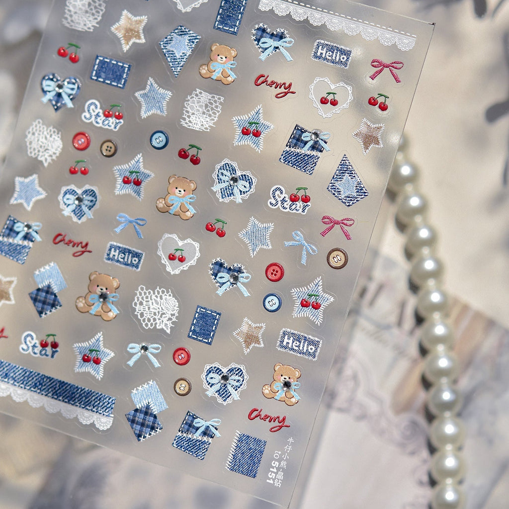 Hello Claws | Cherry Bear Jeans Nail Deco Sticker