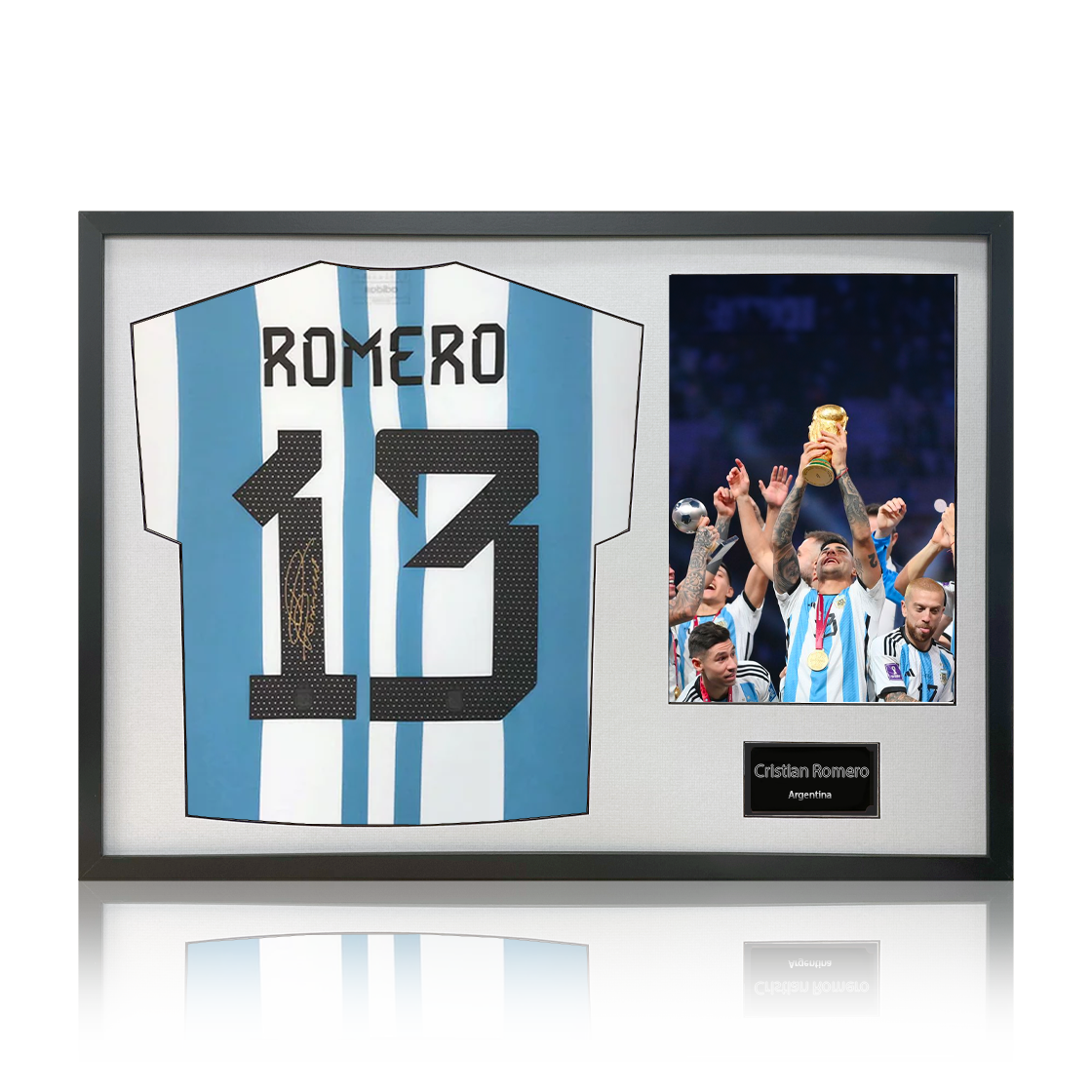 Cristian Romero Signed Argentina Shirt Classic Frame.