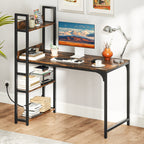 Computer Desk with Power Strip 120 CM Study Writing Desk with Bookshelf-Natural