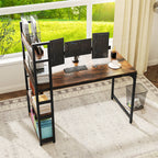 Computer Desk with Power Strip 120 CM Study Writing Desk with Bookshelf-Natural