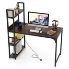 Computer Desk with Power Strip 120 CM Study Writing Desk with Bookshelf-Natural