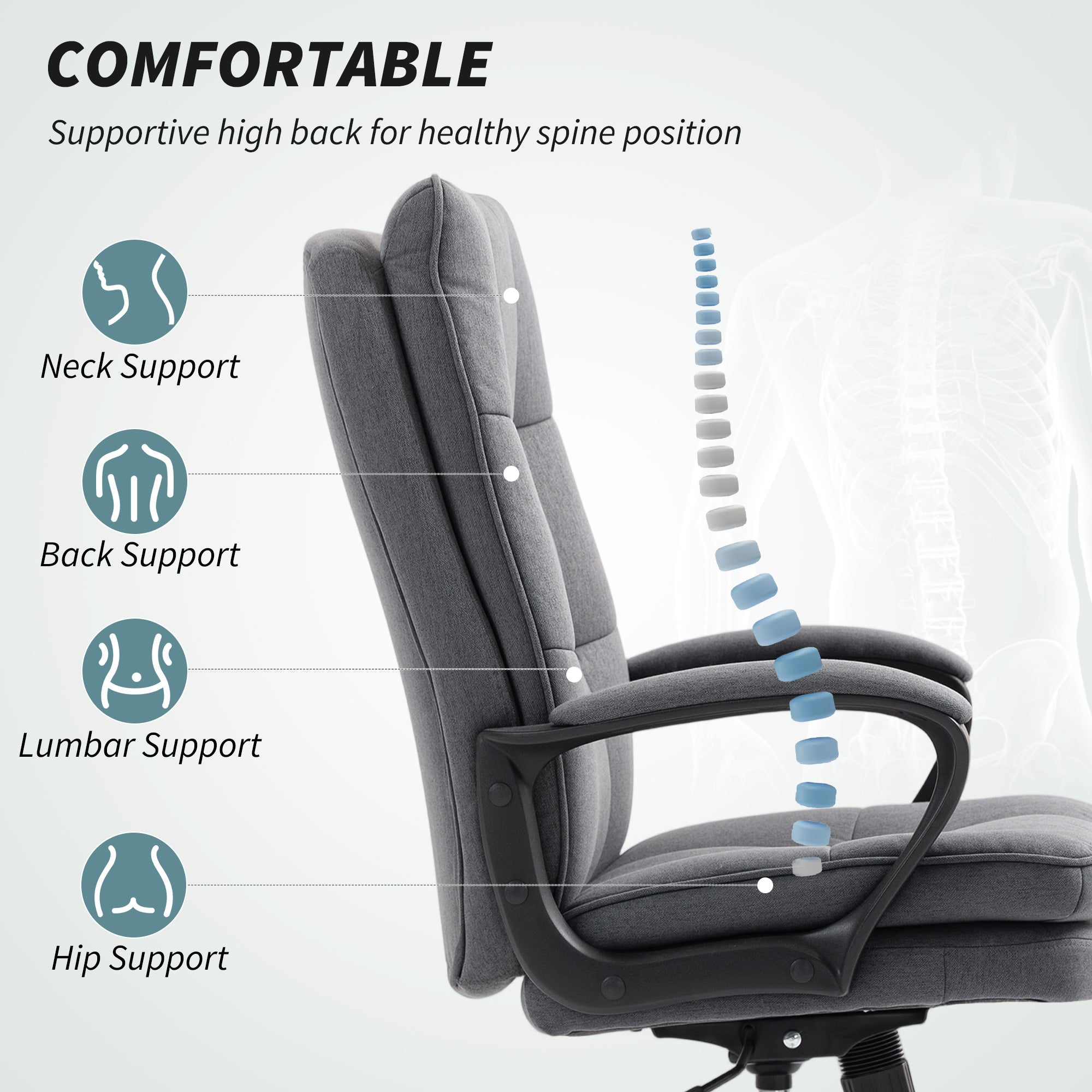 HOMCOM Double Padded Linen-Look Office Chair - Charcoal Grey
