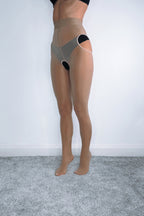 Coffee 8 Denier Oil Shine Suspender-Style Tights