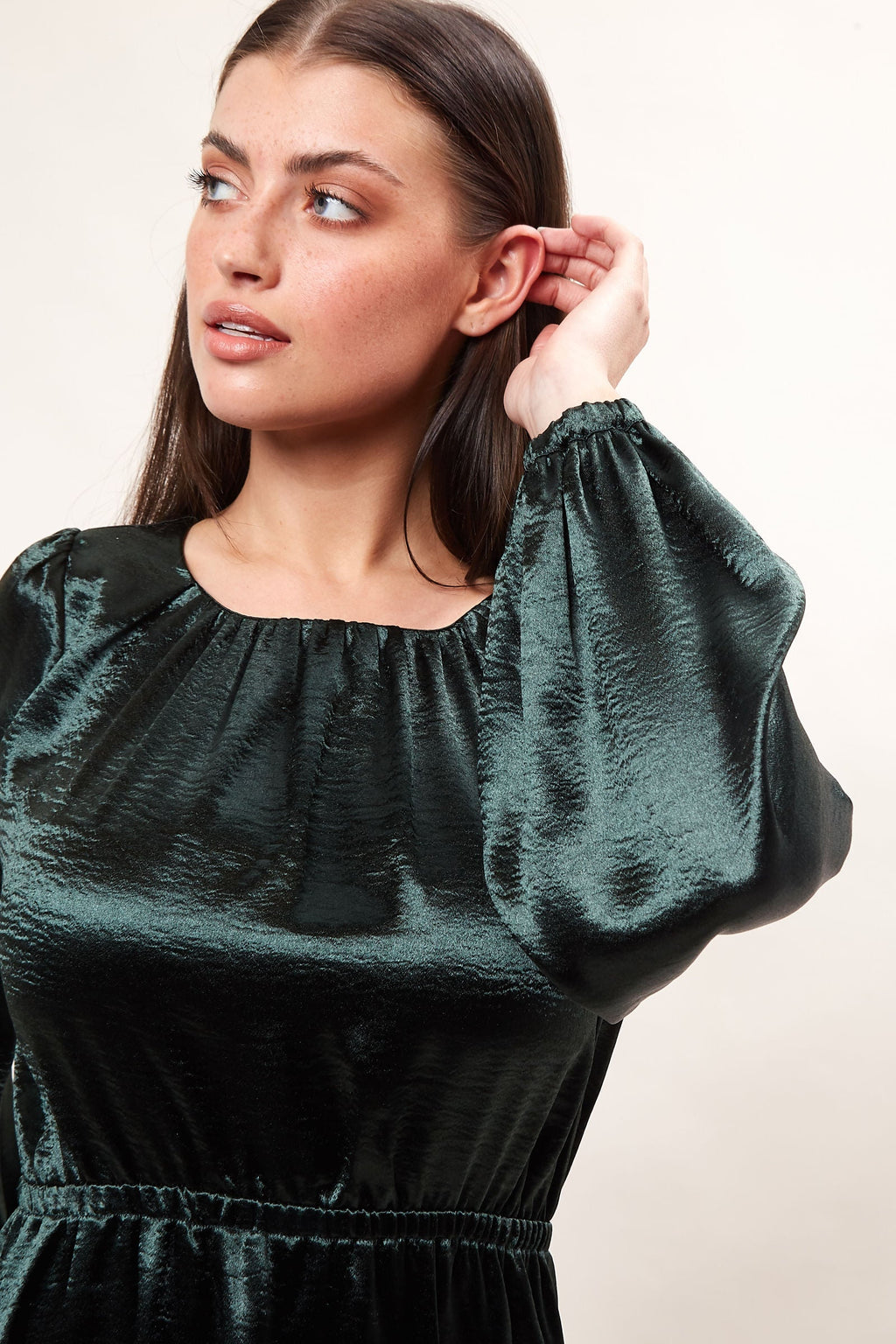 Louche Daria Satin Long Sleeve Mini Dress