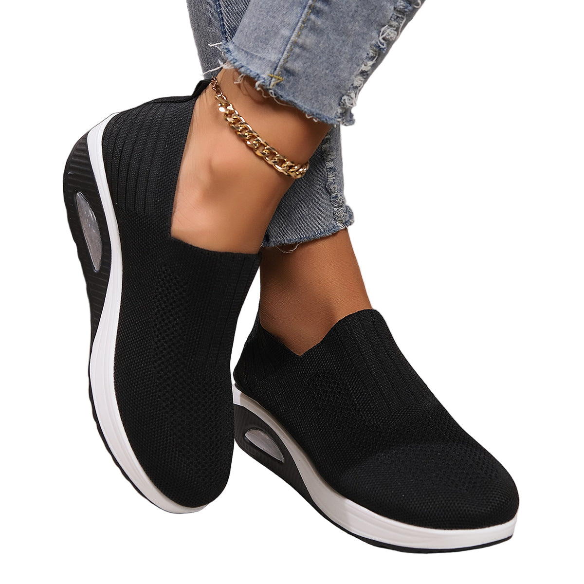 Women’s Thick-Sole Air Cushion Sneakers – Fly-Woven Breathable Soft-Soled Casual Sports Shoes