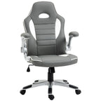 Vinsetto Computer Gaming Chair, Office Desk Swivel Chair, PU Leather Racing Chair with 90\'c2\'b0 Flip-up Armrest, Adjustable Height and Rolling Wheels, Grey