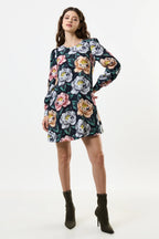 Didee Peonies Long Sleeve A-line Mini Dress - Black