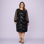 Cocktail Dress with Net Sleeves and Silver Sequins