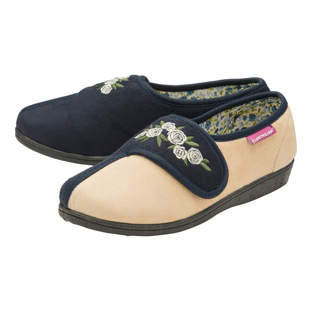 Ladies Adjustable Wide Fit Floral Velcro Slippers (6 Sizes)