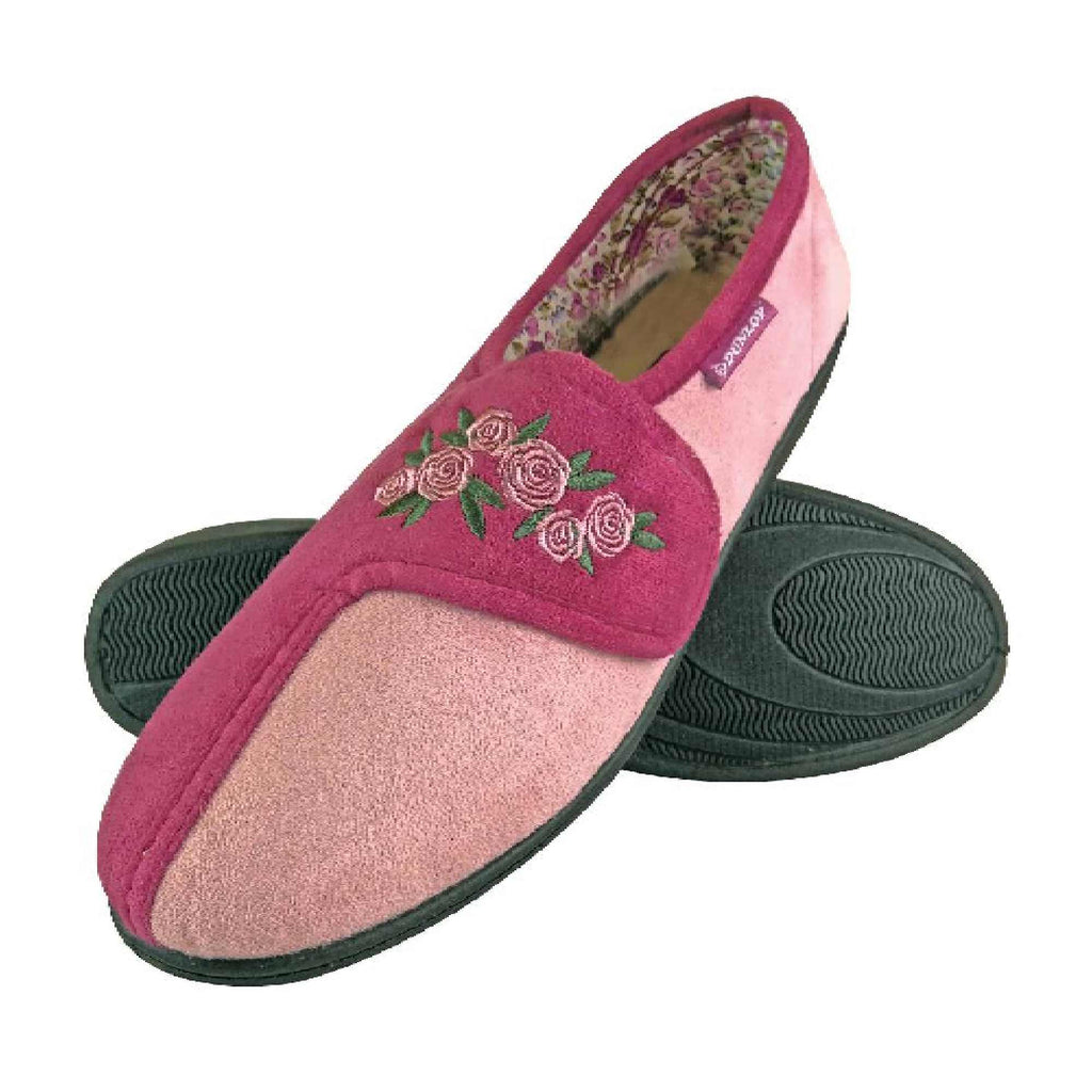 Ladies Adjustable Wide Fit Floral Velcro Slippers (6 Sizes)