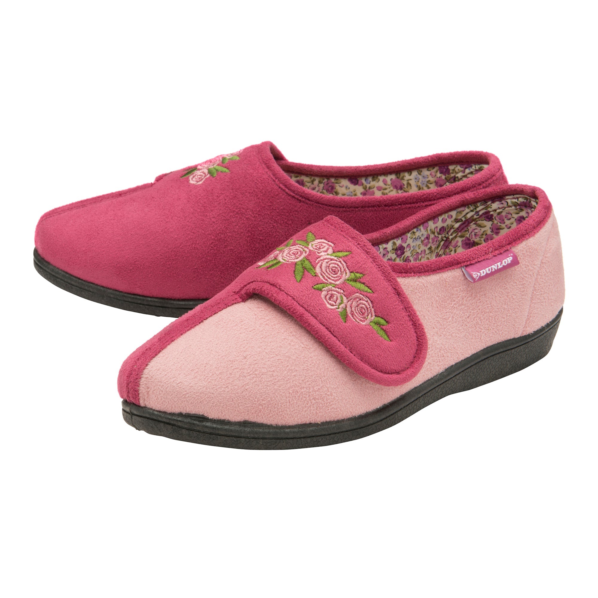 Ladies Adjustable Wide Fit Floral Velcro Slippers (6 Sizes)