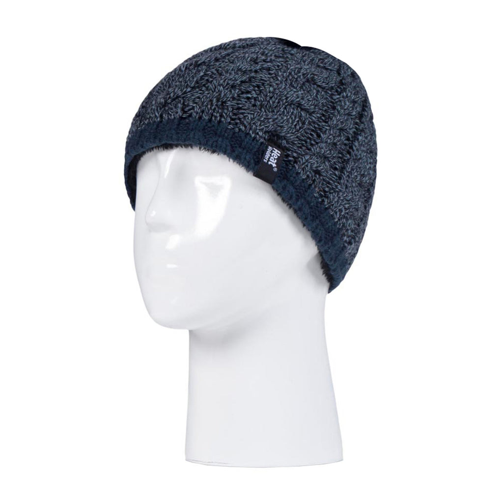 Boys Kids Cable Knit Warm Fleece Lined Thermal Winter Hat & Gloves Set