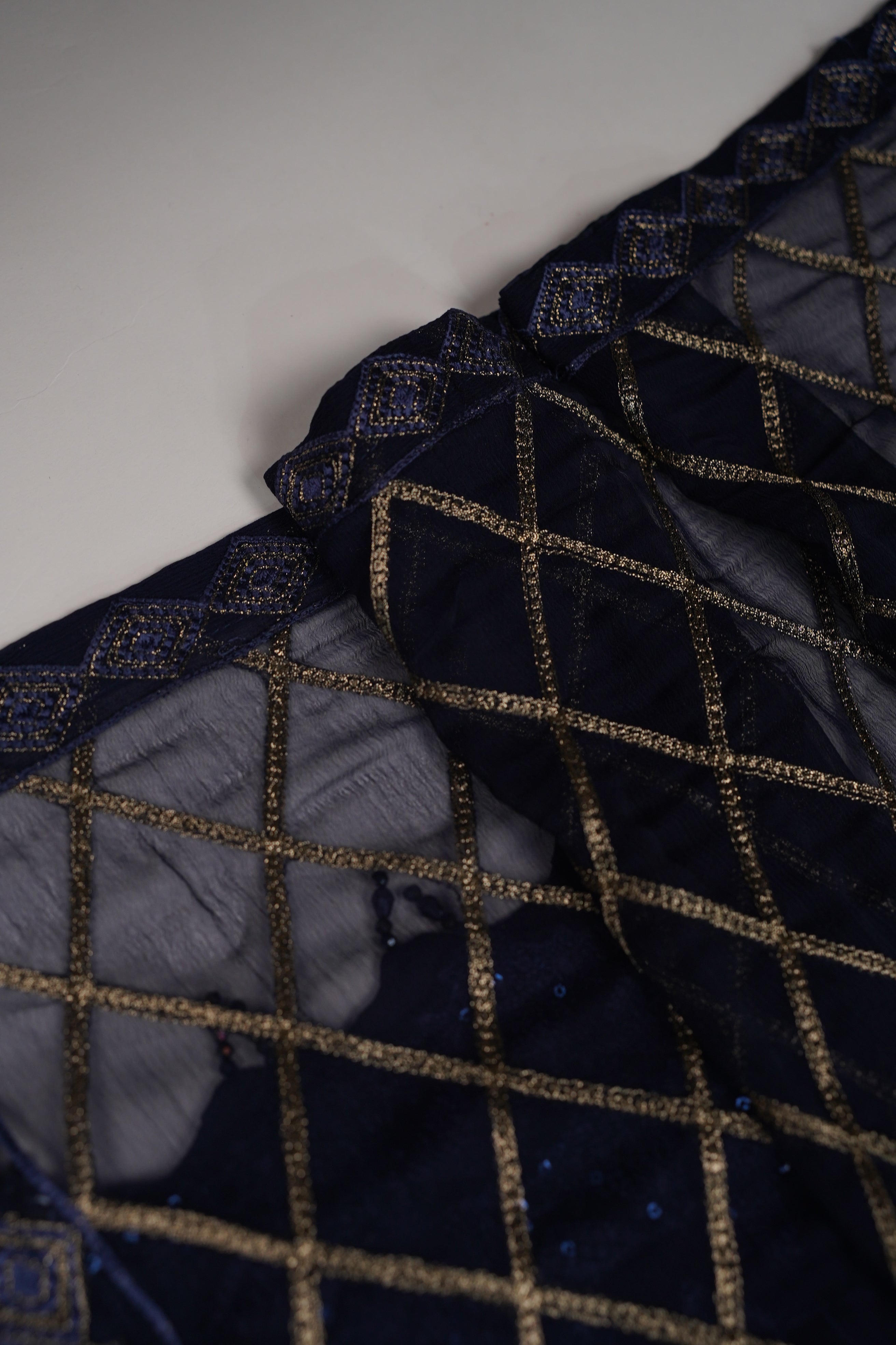 Husan e Jahan - Luxury Chiffon Outfit with Chiffon Dupatta - Ready to Wear - HEJ-V4-D6 navy blue