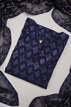 Husan e Jahan - Luxury Chiffon Outfit with Chiffon Dupatta - Ready to Wear - HEJ-V4-D6 navy blue