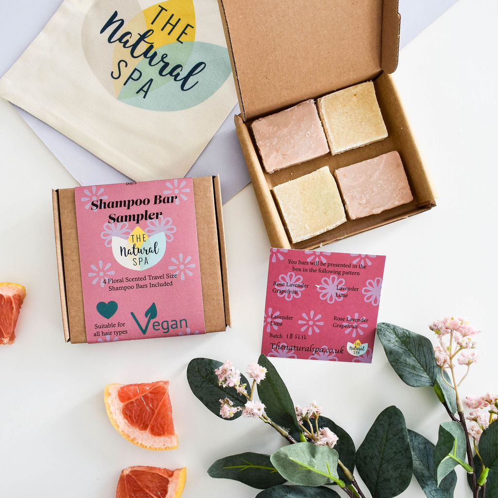 Blumiges Mini-Shampoo-Probenset – Geschenkset mit 4 Mini-Shampoo-Riegeln