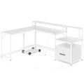 L-shaped Desk with Power Outlet and File Drawer-White