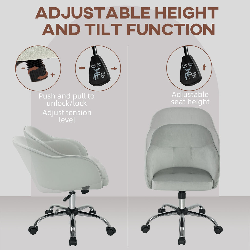 HOMCOM Velvet-feel Swivel Office Chair - Grey