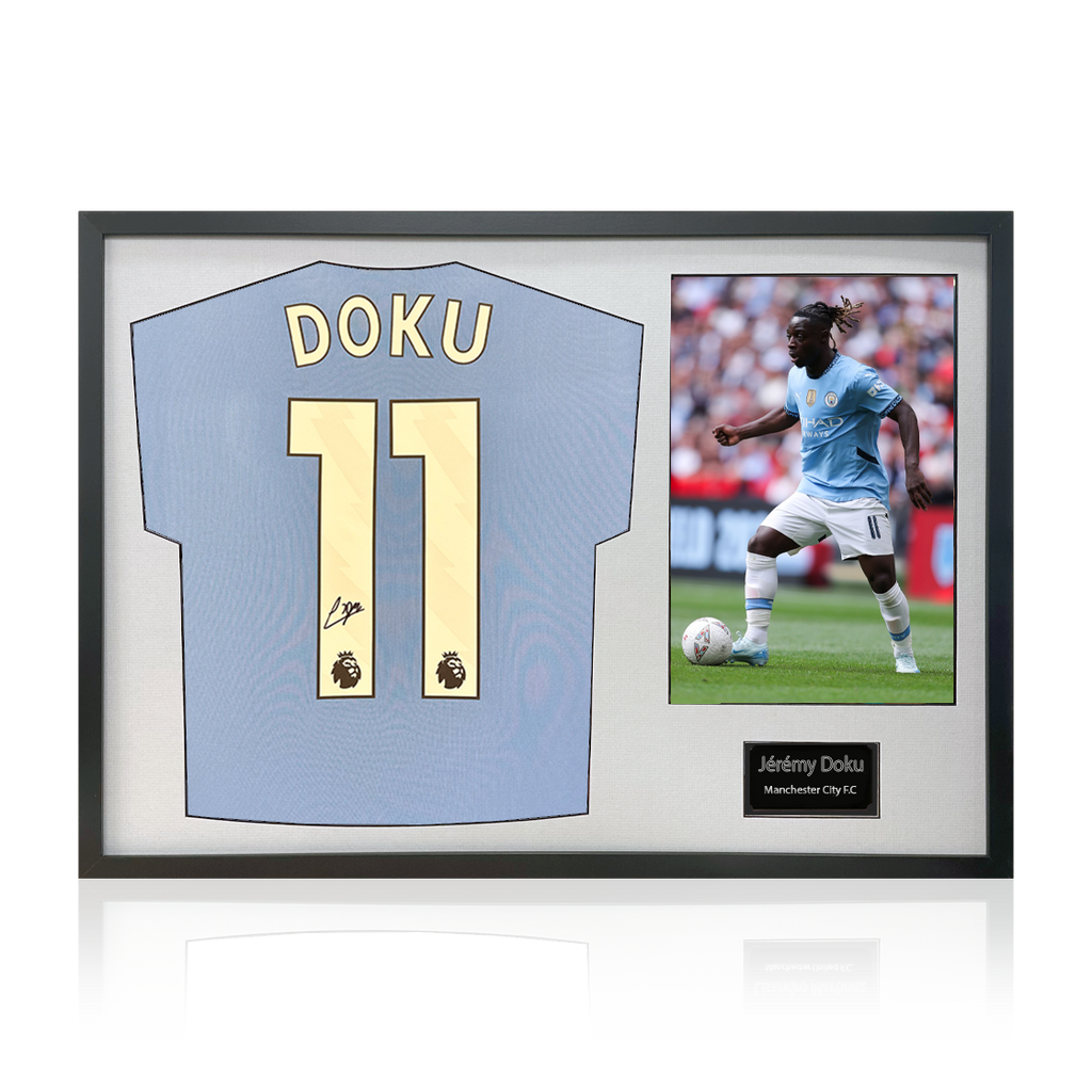 Jérémy Doku Signed Manchester City Shirt Classic Frame