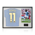 Jérémy Doku Signed Manchester City Shirt Classic Frame