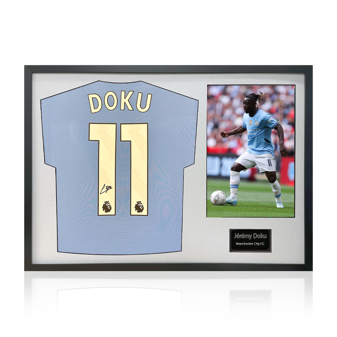 Jérémy Doku Signed Manchester City Shirt Classic Frame