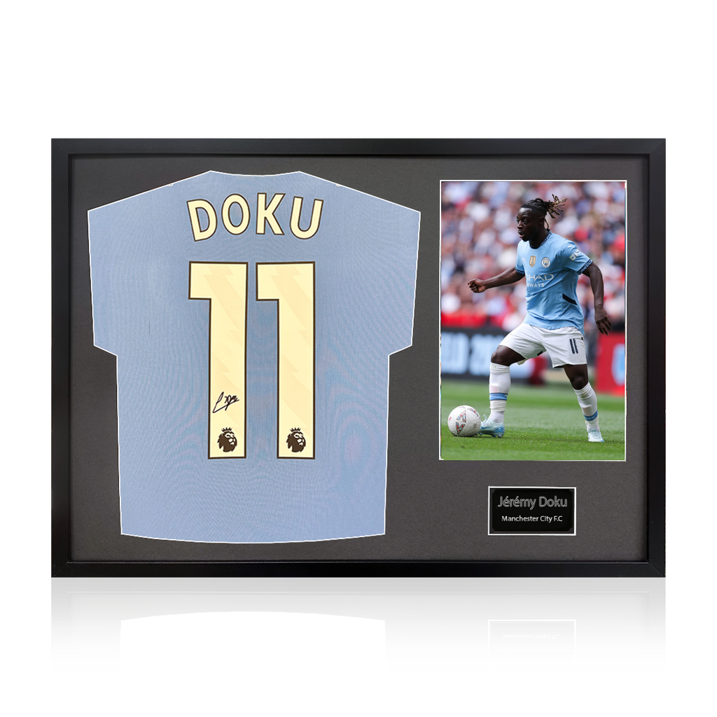 Jérémy Doku Signed Manchester City Shirt Classic Frame