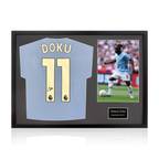 Jérémy Doku Signed Manchester City Shirt Classic Frame