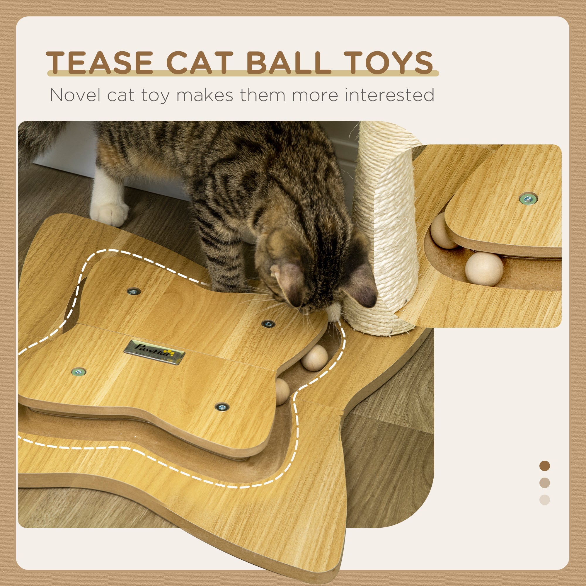 PawHut Cat Tree, with Scratching Posts, Hammock, Toy Ball - Beige