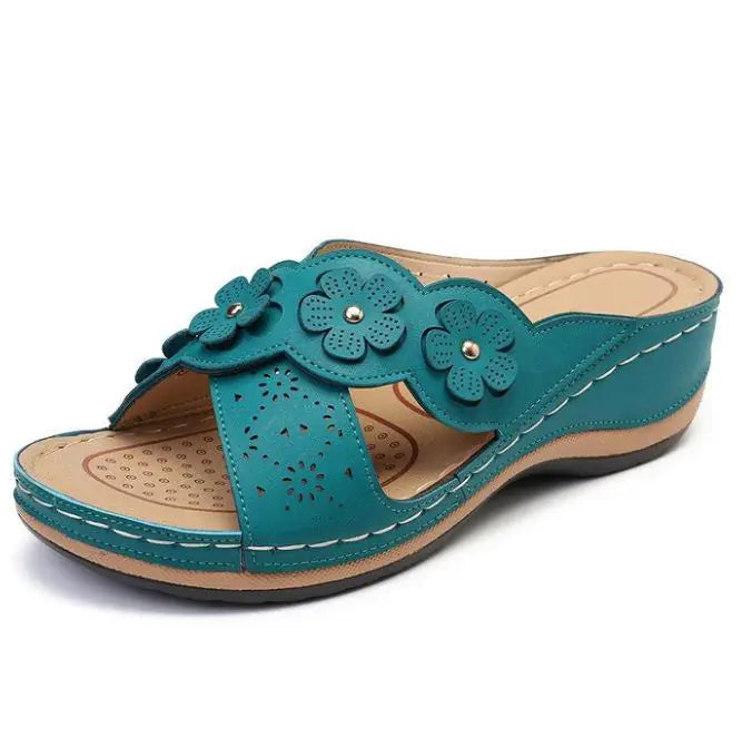 Vintage Floral Beach Sandals – Women’s Casual Flat Slip-On Shoes