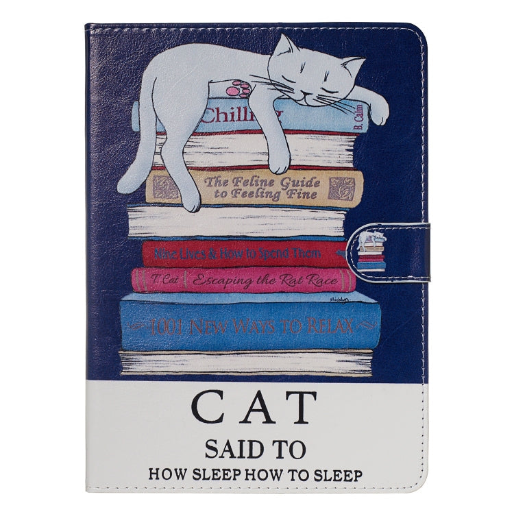 For 7 inch Universal Tablet PC Colored Drawing Pattern Horizontal Flip PU Leather Case with Holder & Card Slots(Book and  Cat)