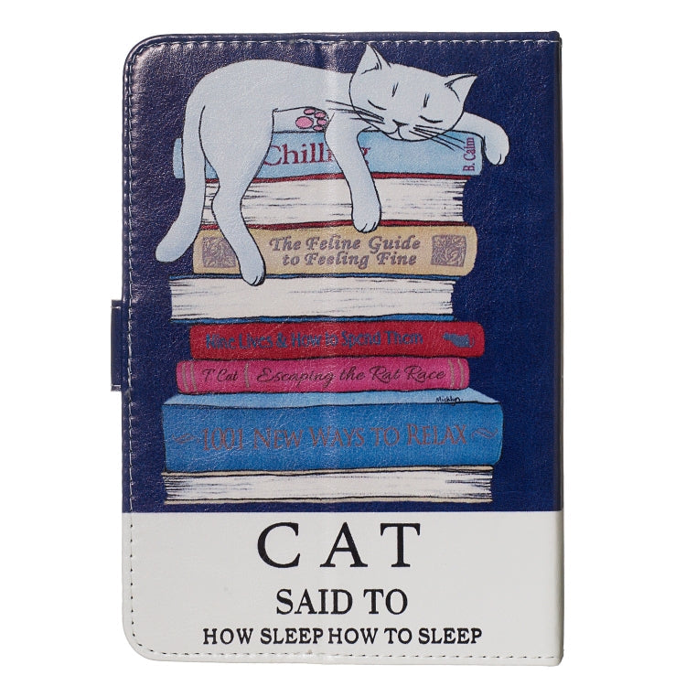 For 7 inch Universal Tablet PC Colored Drawing Pattern Horizontal Flip PU Leather Case with Holder & Card Slots(Book and  Cat)