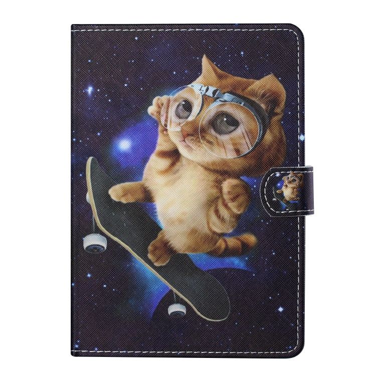 For 8 inch Tablet PC Universal Colored Drawing Horizontal Flip Leather Case with Holder & Card Slots(Skateboard Cat)