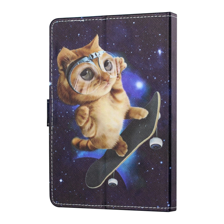 For 8 inch Tablet PC Universal Colored Drawing Horizontal Flip Leather Case with Holder & Card Slots(Skateboard Cat)