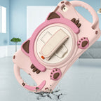 Cute Cat King Kids Shockproof Silicone Tablet Case with Holder & Shoulder Strap & Handle For iPad mini 5 / 4 / 3 / 2 /1(Pink)